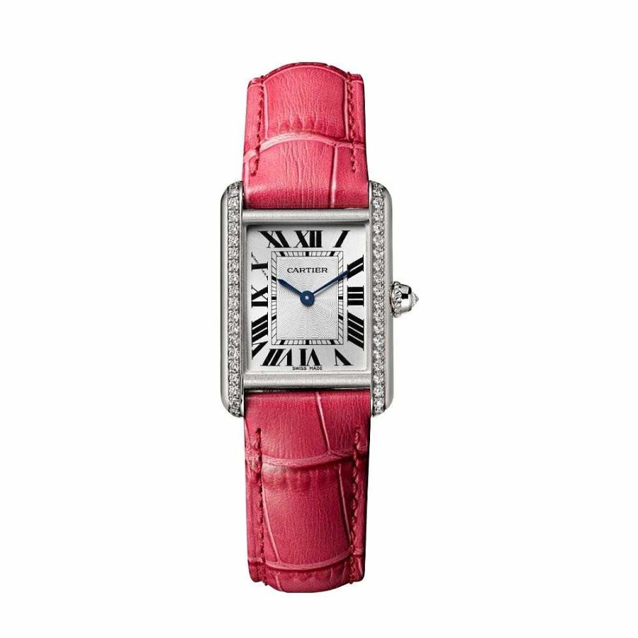 Montre Tank Louis Cartier, Petit Mod Le, Or Gris Rhodi , Cuir, Diamants | Cartier New