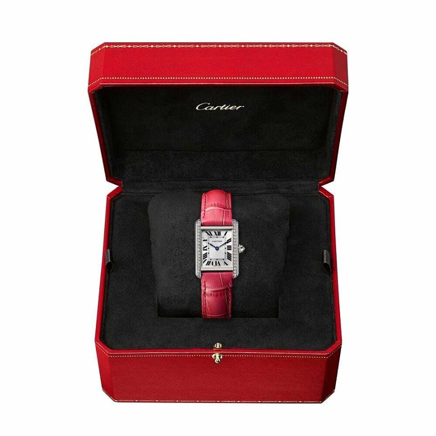 Montre Tank Louis Cartier, Petit Mod Le, Or Gris Rhodi , Cuir, Diamants | Cartier New