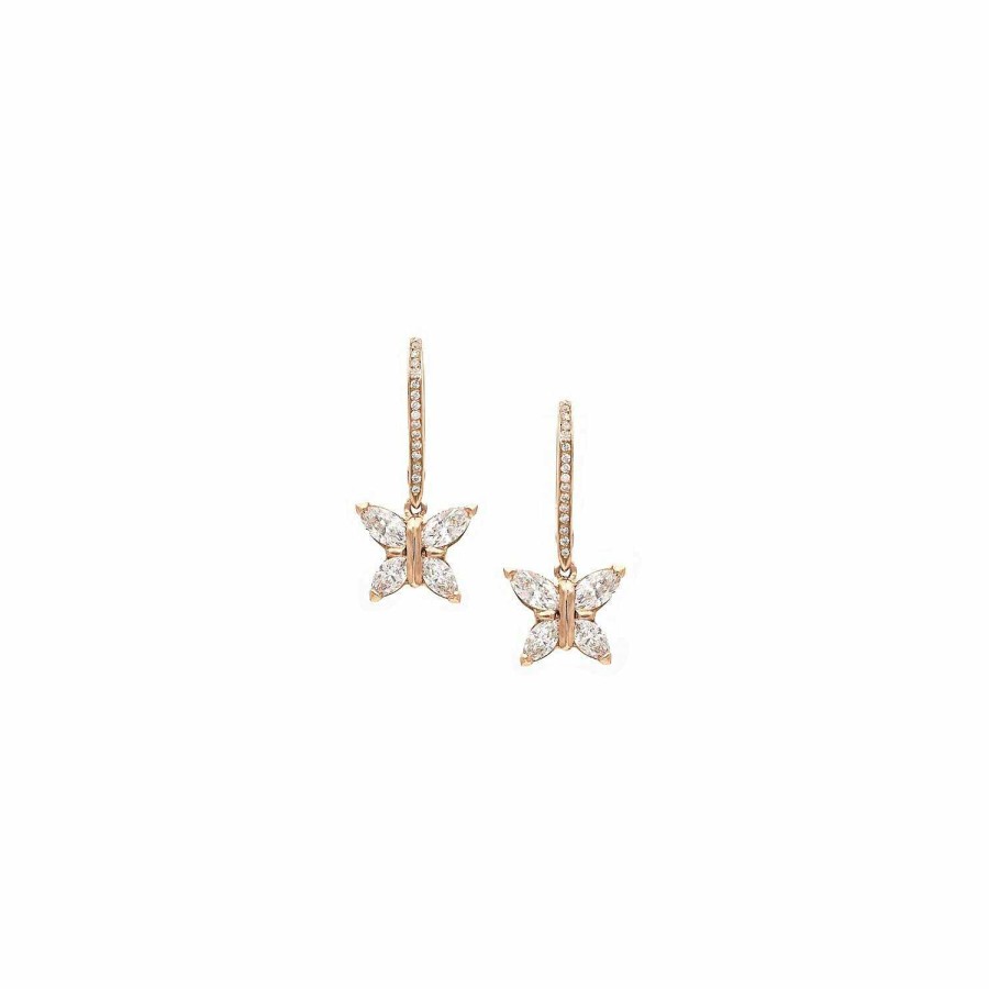 Boucles D'Oreilles Dormeuses Papillons Navette En Or Rose | Dubail Clearance