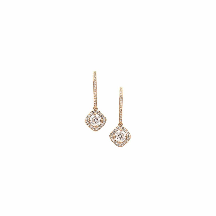 Boucles D'Oreilles Dormeuses Micropav Es Diamants Coussin Certifi S En Or Rose | Dubail New