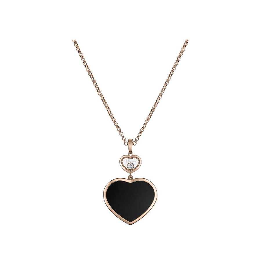 Pendentif Chopard Happy Hearts En Or Rose, Diamant Et Onyx | Chopard Online